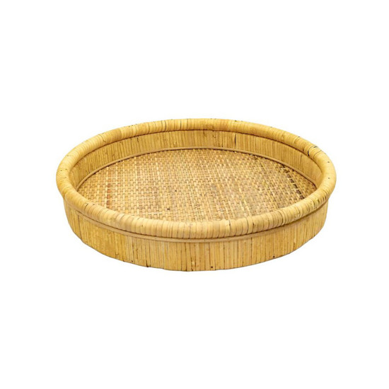 Imagem BANDEJA REDONDA EM RATTAN E MDF COR NATURAL G 37X37X6CM 