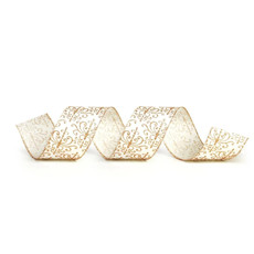 Imagem de FITA ARAMADA ARABESCO COR BRANCO COM GLIUTER DOURADO 3,6CM X 9,14 METROS - CROMUS - Cromus Embalagens Ind. E Com. Ltda