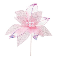 Imagem de FLOR POINSÉTIA  DECORATIVA COR ROSA COM GLITTER 30CM - CROMUS  - Cromus Embalagens Ind. E Com. Ltda