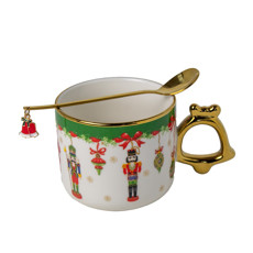 Imagem de CANECA EM PORCELANA COM ESTAMPA DE NATAL COM COLHER 17CM - TOK DA CASA - Cromus Embalagens Ind. E Com. Ltda