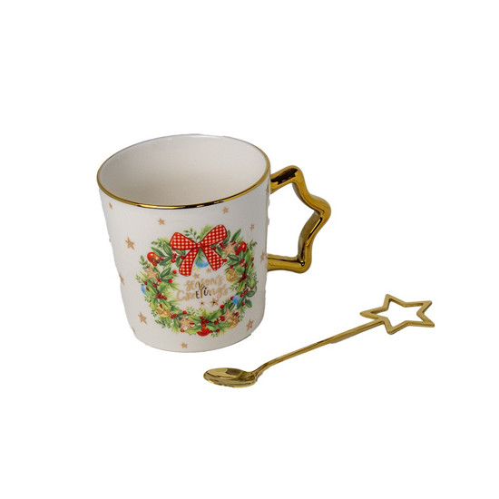 Imagem CANECA EM PORCELANA COM ESTAMPA DE NATAL COM COLHER 15CM - TOK DA CASA