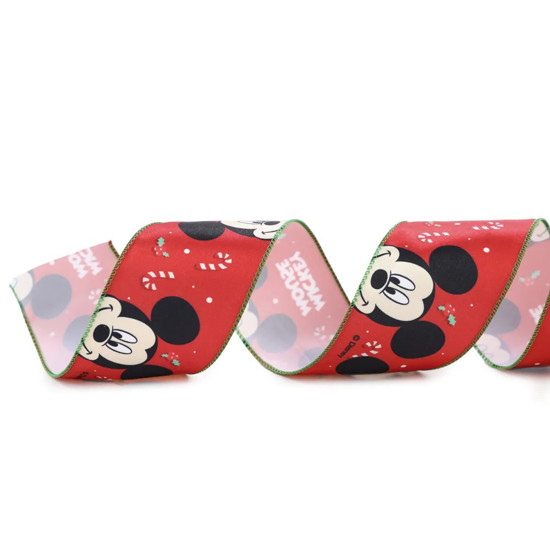 Imagem FITA DE CETIM COM ESTAMPA DO MICKEY COR VERMELHO 6,3CM X 9,14 METROS - CROMUS