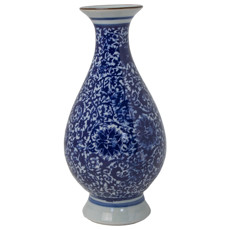 Imagem de VASO DECORATIVO EM CERÂMICA PORTUGUESA TRACOS COR BRANCO COM AZUL 22CM  - A A Distr E Importacao De Artigos De Decoracao Ltda