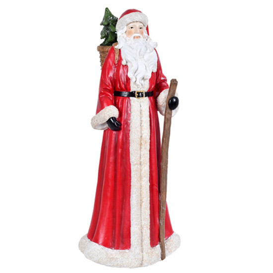 Imagem PAPAI NOEL COM CESTA DE PRESENTES DECORATIVO EM RESINA COR VERMELHO COM BRANCO 37CM - GRILLO 56876