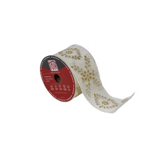 Imagem de FITA DECORATIVA DE NATAL COR BRANCO, PRATEADO E DOURADO 6.3CMX9.14M - CROMUS - Cromus Embalagens Ind. E Com. Ltda