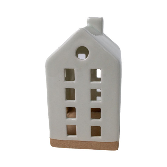 Imagem CASINHA DECORATIVA DE CERÂMICA PORTA VELA COR BRANCO COM MARROM 10X8X15CM - CROSS