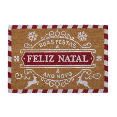 Imagem de CAPACHO FELIZ NATAL COR BRANCO, MARROM E VERMELHO 60X40X1CM - MABRUK  - Mabruk Importacao E Comercio Eireli