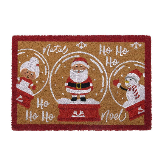 Imagem CAPACHO COM PAPAI NOEL, MAMÃE NOEL E BONECO DE NEVE COR BRANCO, VERMELHO E MARROM 60X40X1CM - MABRUK