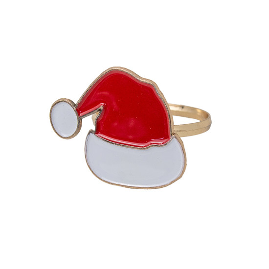 Imagem KIT ANEL PARA GUARDANAPO GORRO COR VERMELHO COM BRANCO 4 PEÇAS DE 3,5CM EM METAL - CROMUS 