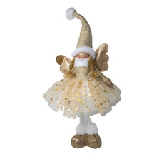 Imagem de ANJO EM PÉ COM VESTIDO EM TULE COM LED MOVIDO A PILHAS 2AAA COE DOURADO COM BRANCO 50CM - CROMUS  - Cromus Embalagens Ind. E Com. Ltda