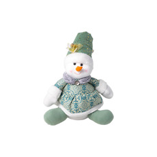 Imagem de BONECO DE NEVE SENTADO DECORATIVO DE NATAL COR BRANCO, VERDE E DOURADO 32CM  - Dinatale Import Ltda