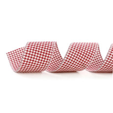 Imagem de FITA ARAMADA NATALINA DECORATIVA EM POLIÉSTER VERMELHA E BRANCO 6,3CM X 9,14M - Cromus Embalagens Ind. E Com. Ltda