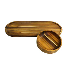 Imagem de TRAVESSA OVAL EM MADEIRA TECA KENYA MARROM 40X15X4 CM - M. Shop Comercial Ltda