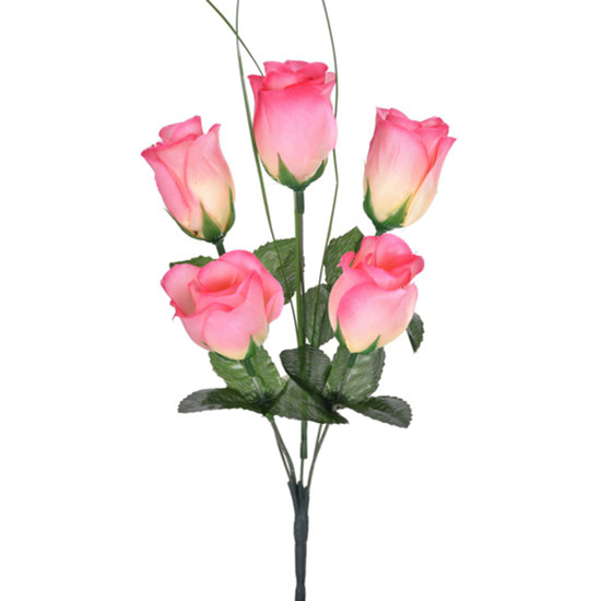 Imagem BUQUÊ DECORATIVO DE BOTÕES DE ROSA EM PLÁSTICO MOLDÁVEL E CETIM ROSA 29X10 CM