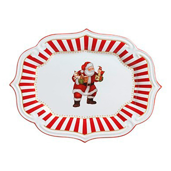 Imagem TRAVESSA CHRISTMAS CHARM COR VERMELHO COM BRANCO EM CERÂMICA 48X36X2CM - SCALLA 