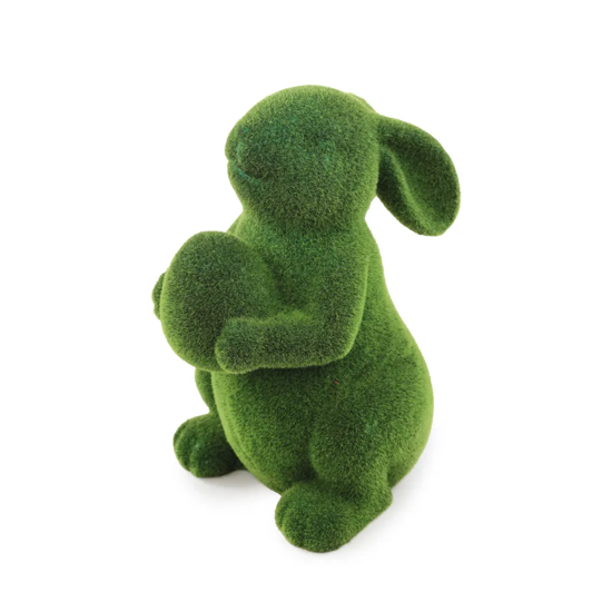 Imagem COELHO COM OVO REVESTIDO EM GRAMA VERDE VELUDA PERMANENTE 37X28X22 CM - CROMUS