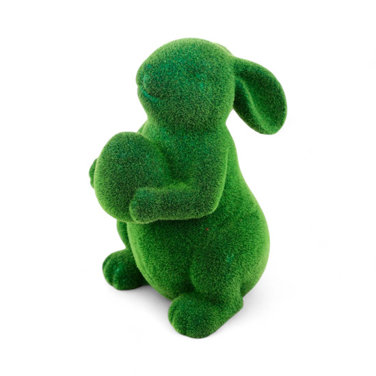 Imagem COELHO COM OVO REVESTIDO EM GRAMA VERDE VELUDA PERMANENTE 37X28X22 CM - CROMUS