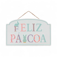 Imagem de PLACA DECORATIVA FELIZ PÁSCOA EM METAL COLORIDA 38X23 CM - CROMUS - Cromus Embalagens Ind E Com Ltda