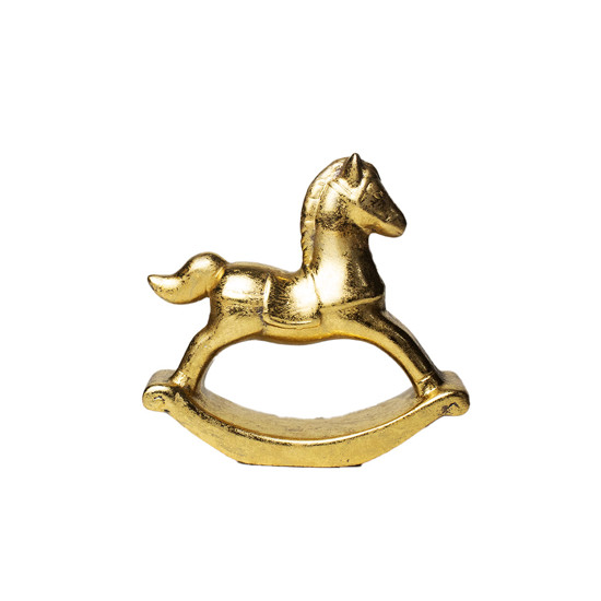 Imagem MINI CAVALO DE BALANÇO DECORATIVO DOURADO EM CERÂMICA 16X17X5 CM