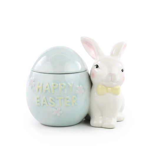 Imagem COELHO COM OVO DA PÁSCOA POTE COLORIDO EM DOLOMITE 13X16X11 CM - CROMUS