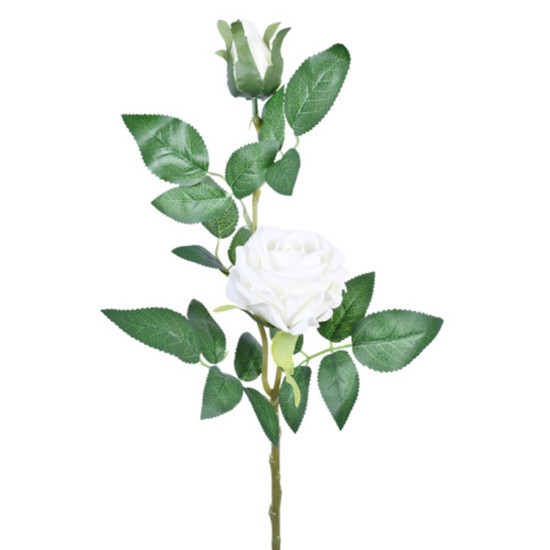 Imagem HASTE DECORATIVA DE ROSA BRANCA VELUDO EM PLÁSTICO MOLDÁVEL 47X8 CM - GRILLO