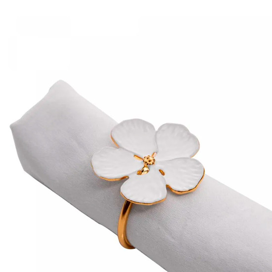 Imagem CONJUNTO 4 ANÉIS FLOWER BRANCO E DOURADO PARA GUARDANAPOS 4X4X4 CM - WOLFF