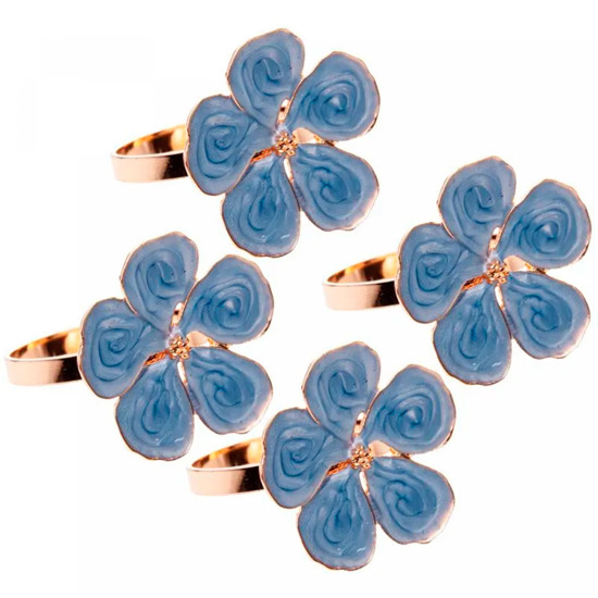 Imagem CONJUNTO 4 ANÉIS FLOWER AZUL E DOURADO PARA GUARDANAPOS 4X4X4 CM - WOLFF
