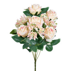 Imagem de BUQUÊ MISTO DECORATIVO DE ROSAS E LÍRIOS CREME ROSA EM PLÁSTICO MOLDÁVEL - GRILLO - Grillo Ltda