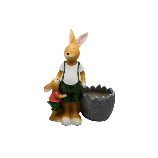 Imagem COELHO EM PÉ COM FILHOTE  DECORATIVO COM VASO LATERAL EM RESINA COLORIDA - CROMUS
