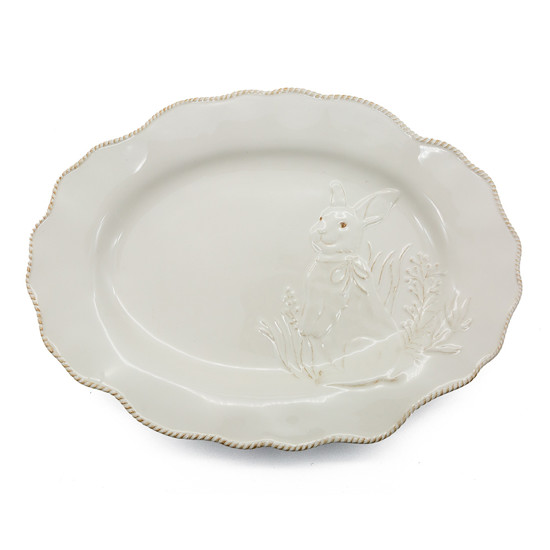 Imagem TRAVESSA BRANCA DECORATIVA EM PORCELANA COM COELHO EM ALTO RELEVO - TOK DA CASA