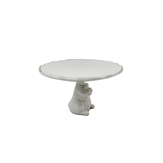 Imagem PRATO BRANCO PARA BOLO COM BASE FORMATO COELHO EM PORCELANA - TOK DA CASA