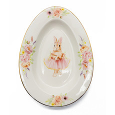 Imagem de PRATO OVAL DE PÁSCOA EM PORCELANA ESTAMPA COELHA E BORDA DOURADA - TOK DA CASA - Cromus Embalagens Ind. E Com. Ltda