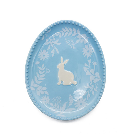 Imagem PRATO OVAL AZUL EM PORCELANA DE PÁSCOA COM DETALHES BRANCOSM - TOK DA CASA