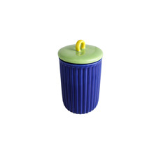 Imagem de POTICHE DECORATIVO EM CERÂMICA AZUL E TAMPA VERDE E AMARELA 18X11 CM - MABRUK - Mabruk Importacao E Comercio Ltda