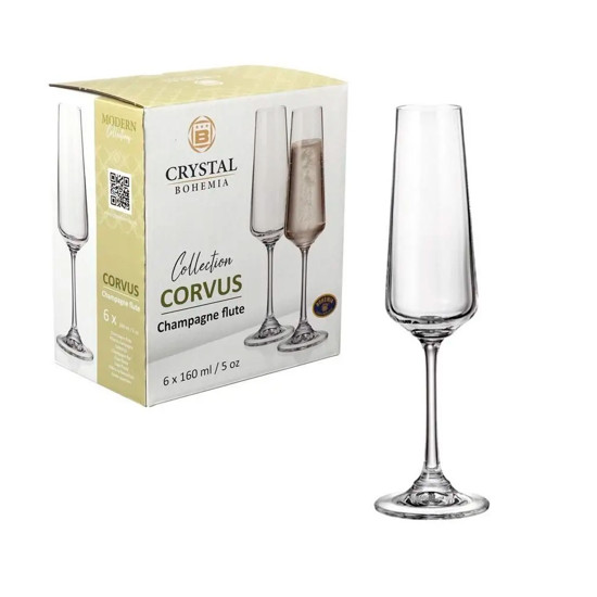 Imagem CONJUNTO CORVUS 6 TAÇAS 160ML PARA CHAMPANHE EM CRISTAL 24X7X7CM - CRYSTAL BOHEMIA