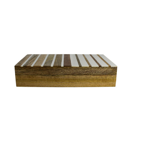 Imagem CAIXA RETANGULAR DECORATIVA EM MDF COM LISTRAS EM RESINA BRANCA - ENTRECASA