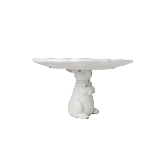 Imagem PRATO BRANCO PARA BOLO COM BASE FORMATO COELHO EM PORCELANA - TOK DA CASA