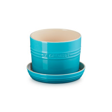 Imagem de VASO AZUL CARIBE EM CERÂMICA PARA ERVAS COM BANDEJA 12X14X14CM - LE CREUSET - Le Creuset Do Brasil 