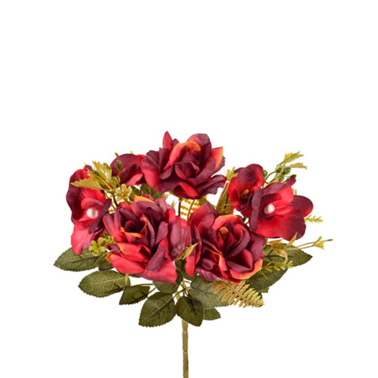Imagem BUQUÊ MISTO DE ROSA E ORQUÍDEA VERMELHO DECORATIVO EM PLÁSTICO MOLDÁVEL - GRILLO