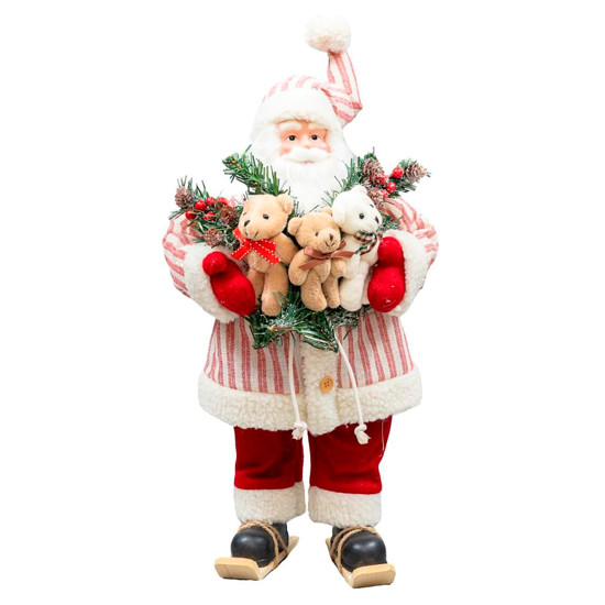 Imagem PAPAI NOEL SKY DECORATIVO COM URSOS E CASACO VERMELHO E BRANCO LISTRADO - MAGIZI