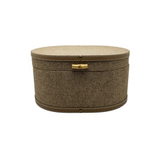Imagem de CAIXA OVAL DECORATIVA EM MDF REVESTIDA EM LONA MARROM 16X30X22CM - ENTRECASA - Inverno Verao Comercio De Modas E Decoracao Eireli
