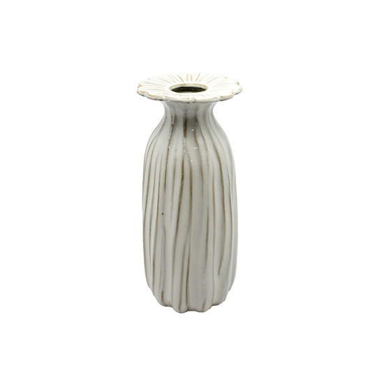 Imagem VASO BRANCO DECORATIVO EM CERÂMICA COM TOPO FORMATO FLOR 24X9CM - ENTRECASA