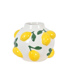 Imagem de VASO DE CERÂMICA DECORATIVO BRANCO COM LIMÕES AMARELOS EM ALTO RELEVO - GRILLO - Grillo Ltda