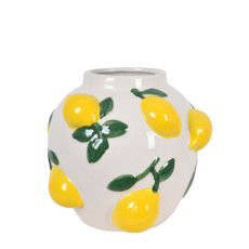 Imagem de VASO DE CERÂMICA DECORATIVO BRANCO COM LIMÕES AMARELOS EM ALTO RELEVO - GRILLO - Grillo Ltda