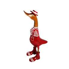 Imagem de PATO COM CHAPÉU E SAPATO VERMELHO E BRANCO DECORATIVO EM MADEIRA - PORTAL ÁSIA - Portal Asia Trading Imp  E Exp Ltda