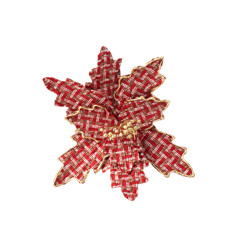 Imagem de POINSÉTIA DECORATIVA XADREZ COR VERMELHO COM BRANCO E DOURADO 40CM CABO LONGO - TOK DA CASA - Cromus Embalagens Ind. E Com. Ltda