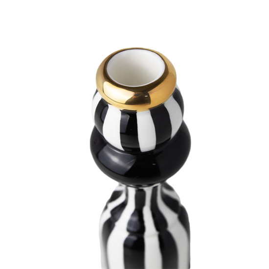 Imagem CASTIÇAL PRETO E BRANCO DECORATIVO EM CERÂMICA 23X9X9 CM