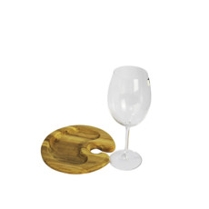 Imagem de BANDEJA EM MADEIRA TECA PARA APOIO COM TAÇA DE CRISTAL 580ML - WOODART - Rojemac Impotacao E Exportacao Ltda