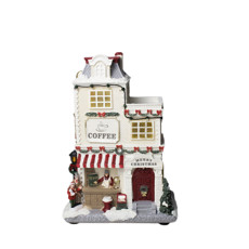 Imagem de CAFETERIA NATALINA MUSICAL DECORATIVA COLORIDA EM RESINA COM LED 28X18X12 CM - Mabruk Importacao E Comercio Eireli