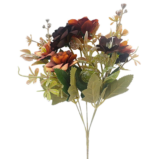 Imagem BUQUÊ DECORATIVO MISTO DE ROSA E LÍRIO MARROM EM PLÁSTICO MOLDÁVEL 30X12CM - GRILLO